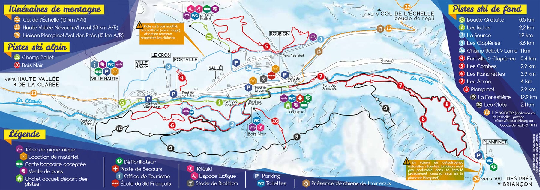 plan des pistes ski de fond ski nordique Nevache Claree